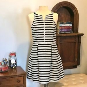 Express Black & White Stripe Tweed A Line Skater Dress with Pockets, size 6